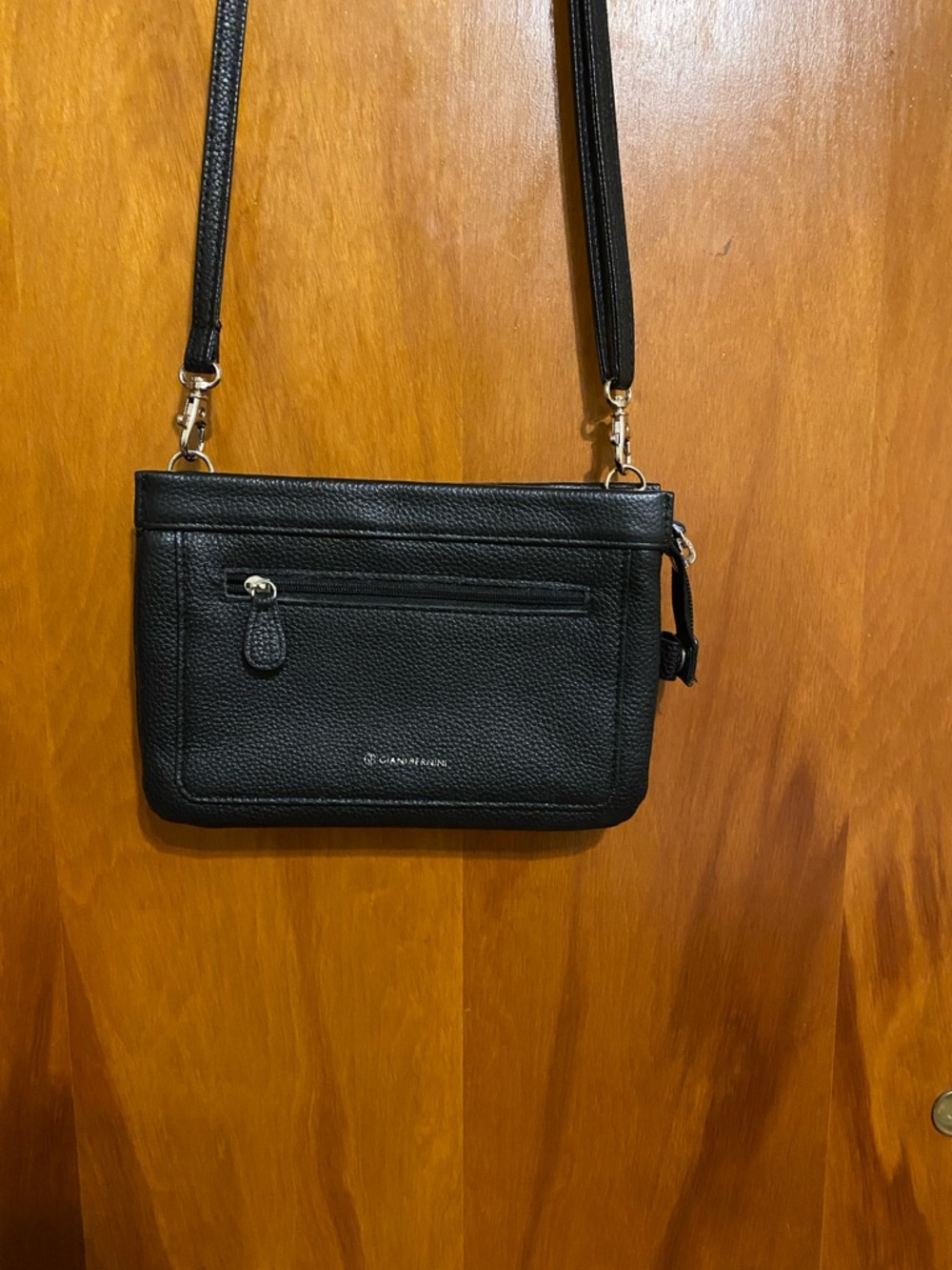 Gianni Bernini Black Pebbled Leather Crossbody Bag w/Adjustable Straps